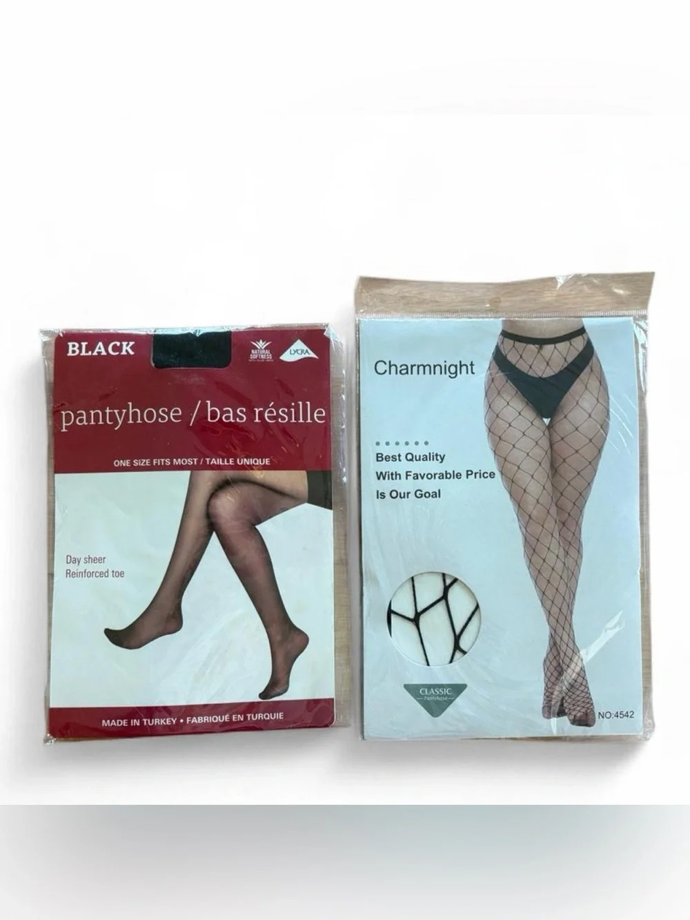 New Two Pack Women's Black Tights One Size Pantyhose Fishnet Basic Edgy Layer